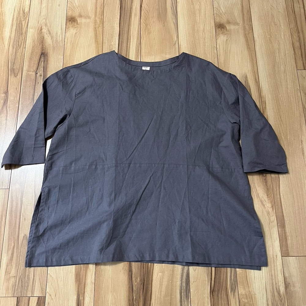 Lintico Lagenlook Shirt Women's Sz M Gray Linen Blend Boxy Coastal Relaxed